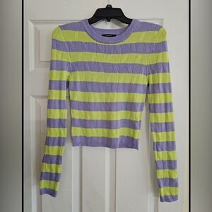 Womens Juniors FOREVER 21 Long Sleeve Fitted Sweater Light Green Purple-Sz Small